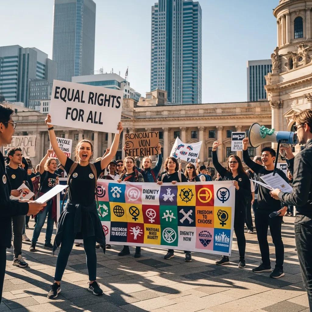 Activists rallying for human rights, showcasing diverse advocacy strategies and public engagement